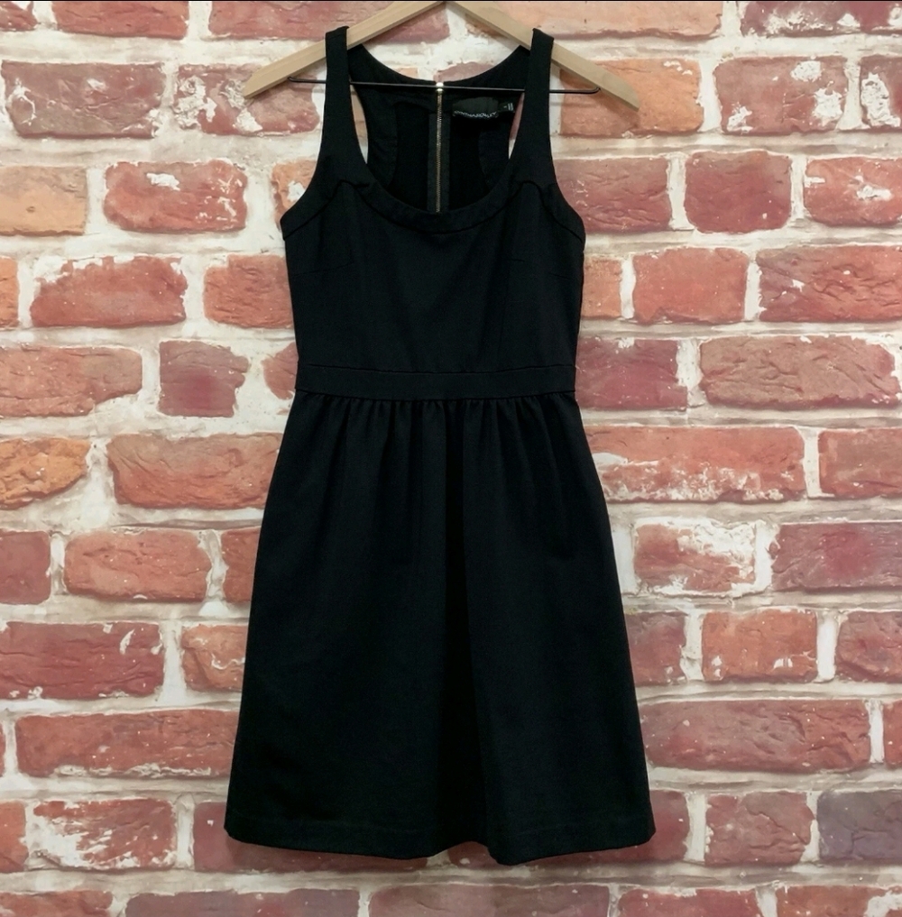 Anthropologie Cynthia Rowley Dress Womens Small Plain Black Stretchy Zip Up